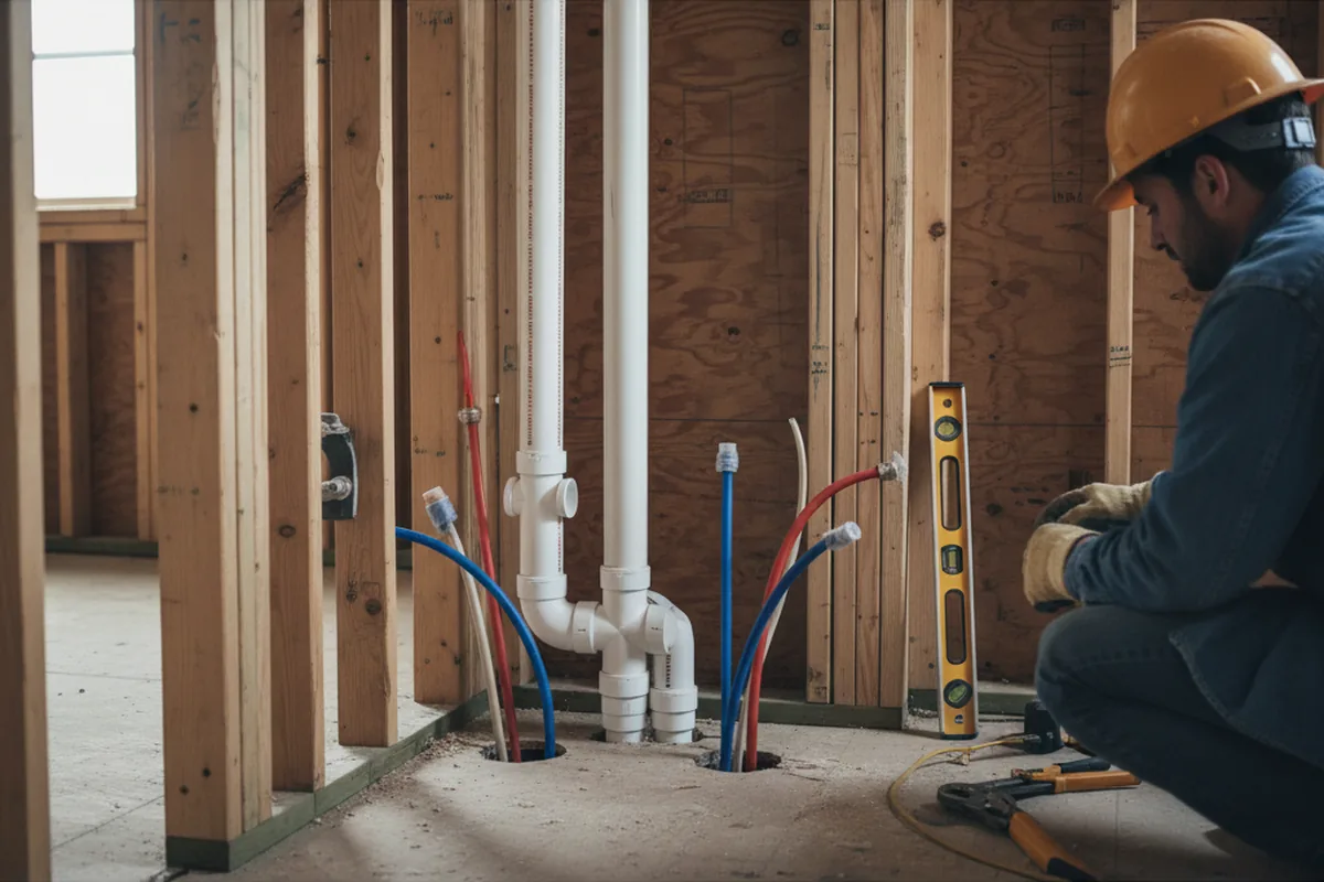 Drain and supply rough-in during Drain Cleaning in Belmont